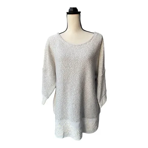 Soft Surroundings Sweater Pullover Size Petites XL White Black Embroidery Accent - Picture 1 of 6